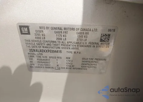 2015 Chevrolet Equinox Ls from USA, damaged, VIN 2GNALAEKXF6394416